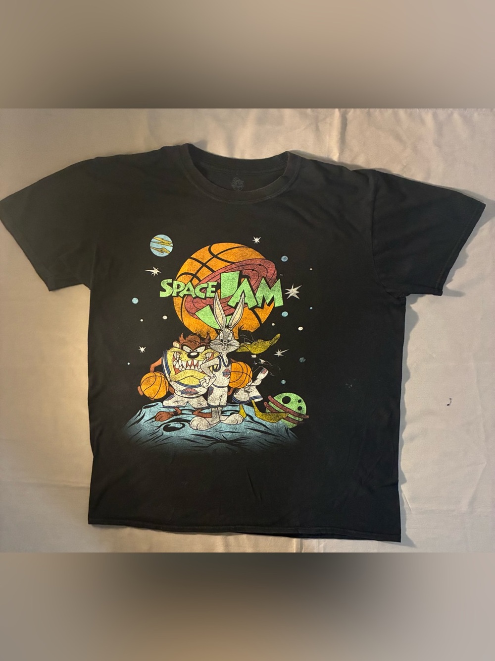 Others Follow Black Space Jam Graphic Tee with Orange and Green Print